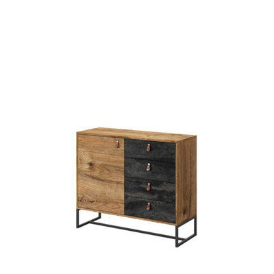 Elegant Dark Sideboard Cabinet H890mm W1030mm D390mm - Oak Ribbeck & Black Stone for Industrial Style Spaces