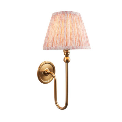 Elegant Dimmable Brushed Brass Wall Light with Peach Fabric Shade for Modern Interiors