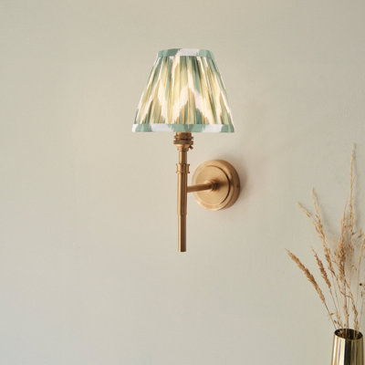Elegant Dimmable Wall Light in Aged Brass with Cotswold Green Shade for Home Decor