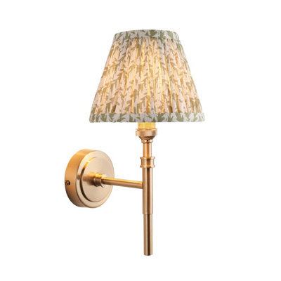 Elegant Dimmable Wall Light in Aged Brass with Green Fabric Shade - 7W B22 LED Fixture