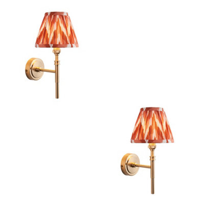 Elegant Dimmable Wall Lights Set of 2 with Apricot Shade and Aged Brass Finish