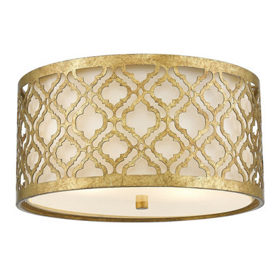 Elegant Distressed Gold 2-Bulb Flush Mount LED Light for Low Ceilings