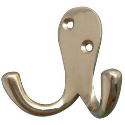 Elegant Double Robe Hook in Polished Brass - 53mm - Wall Mounted Clothing Hook