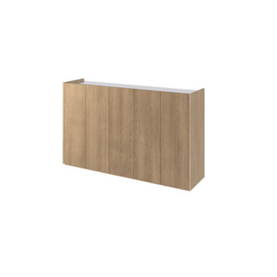 Elegant Easy 01 Sideboard Cabinet H950mm W1560mm D400mm, Oak Scandi & White, Five Doors, Six Shelves, LED Lighting