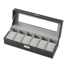 Elegant Faux Leather Watch Display Case with 6 Slots
