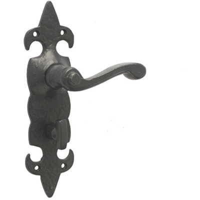 Elegant Fleur De Lys Black Door Handle for Bathrooms - Interior Lever on Backplate