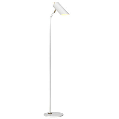Elegant Floor Lamp with Aged Brass Finish and White Tubular Shade