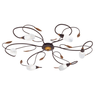 Elegant Flush Ceiling Light in Antique Brown and Gold with White Satin Glass Shade