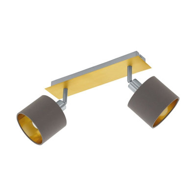 Elegant Flush Ceiling Light in Brushed Brass and Satin Nickel with Cappuccino Fabric Shade