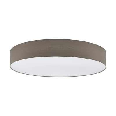 Elegant Flush Ceiling Light in White and Taupe Fabric for E27 Bulbs