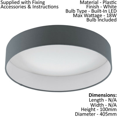Elegant Flush Ceiling Light with Anthracite Fabric Shade and Dimmable LED Bulb 18W
