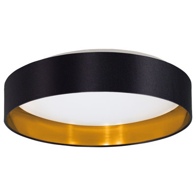Elegant Flush Ceiling Light with Black Gold Fabric Shade and LED Bulb - 24W Included