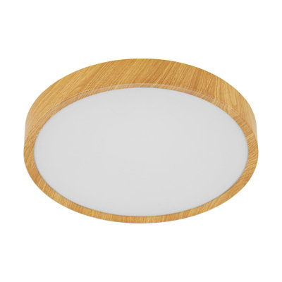 Elegant Flush Ceiling Light with Natural Wood Look and LED Bulb