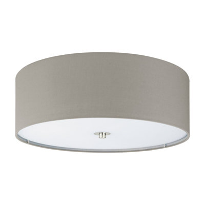 Elegant Flush Ceiling Light with Satin Nickel Finish and Taupe Fabric Shade