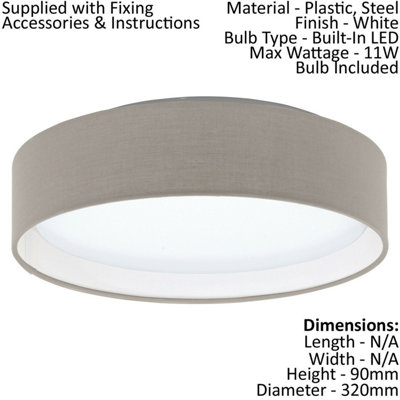Elegant Flush Ceiling Light with Taupe Fabric Shade and LED Bulb