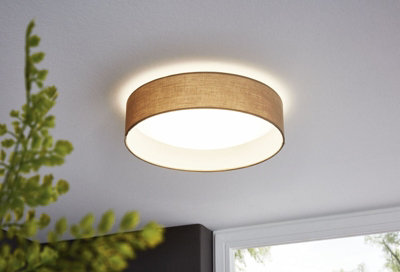 Elegant Flush Ceiling Light with Taupe Fabric Shade and LED Bulb