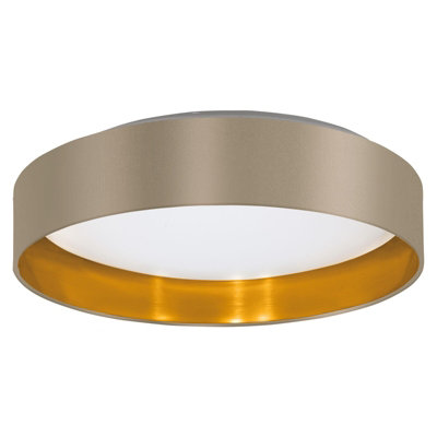 Elegant Flush Ceiling Light with Taupe Gold Fabric Shade and LED Bulb
