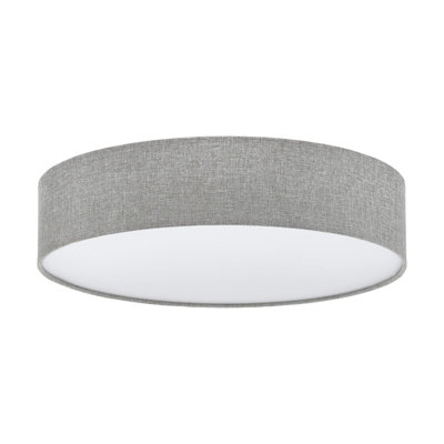 Elegant Flush Ceiling Light with White Grey Linen Shade and E27 Bulbs