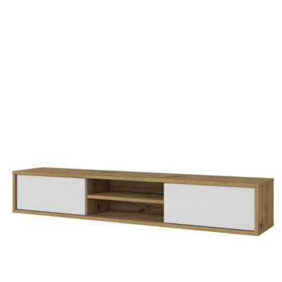 Elegant Frida 40 Floating TV Cabinet 1800mm in Oak Artisan & White - Modern Media Solution H320mm D360mm