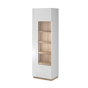 Elegant Futura Display Cabinet in White Gloss and Oak Riviera with LED Lighting - Spacious and Modern (H)1910mm (W)600mm (D)410mm