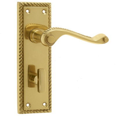 Elegant Georgian Suite Door Handle with Polished Brass Finish for Bathroom - Interior Lever on Backplate
