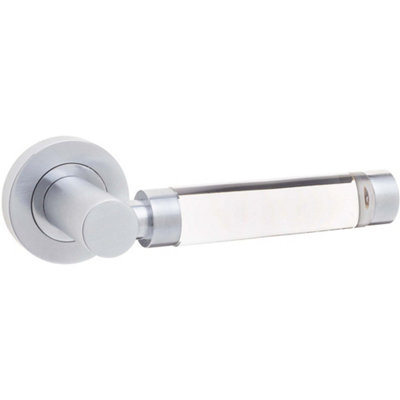 Elegant Glass and Satin Chrome Door Handle on Rose - Interior Handle