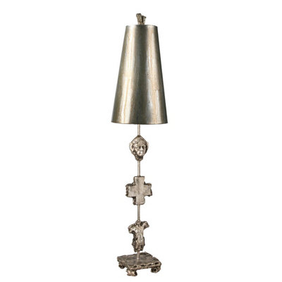 Elegant Gold Cone Shade Table Lamp with Aged Silver Finish