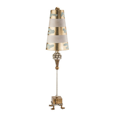 Elegant Gold Leaf Duck Feet Table Lamp with Striped Shade and LED Bulb