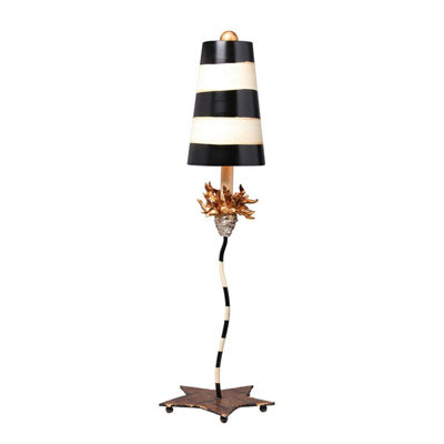 Elegant Gold Leaf Table Lamp with Black and Taupe Stripes - LED Compatible E27 100W
