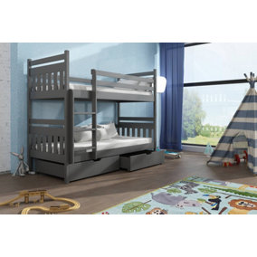 Elegant Graphite Bunk Bed with Storage & Firm Foam Mattresses (H1640mm x W1980mm x D980mm)