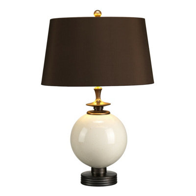 Elegant Green Speckled Table Lamp with Brown Faux Silk Shade - LED E27 60W