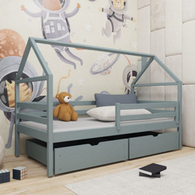 Elegant Grey Aaron Single Bed with Storage and Bonnell Mattress (H)750mm (W)1980mm (D)970mm, Perfect for Children's Rooms