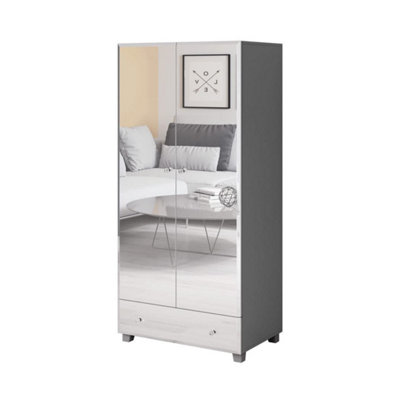 Elegant Grey Bellagio Hinged Door Wardrobe W860mm H1850mm D550mm - Mirrored Fronts, Modern Storage Solution