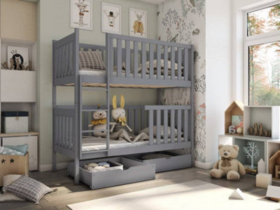 Elegant Grey David Bunk Bed with Storage (H)179cm (W)198cm (D)98cm ...