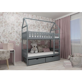 Elegant Grey Gaja Bunk Bed with Storage and Bonnell Mattresses for Kids (H)217cm (W)198cm (D)98cm - Functional & Contemporary