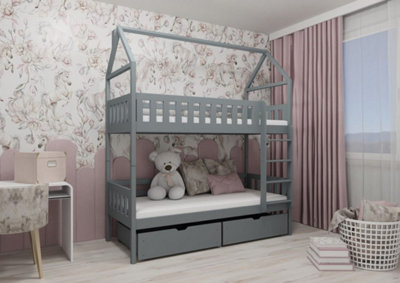 Elegant Grey Gaja Bunk Bed with Storage for Kids (H)217cm (W)198cm (D)98cm - Functional & Contemporary