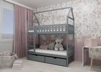 Elegant Grey Gaja Bunk Bed with Storage for Kids (H)217cm (W)198cm (D)98cm - Functional & Contemporary