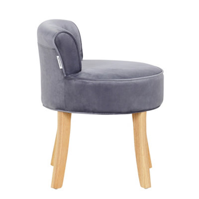 Elegant Grey Velvet Low Back Dressing Table Stool with Natural Rubberwood  Legs