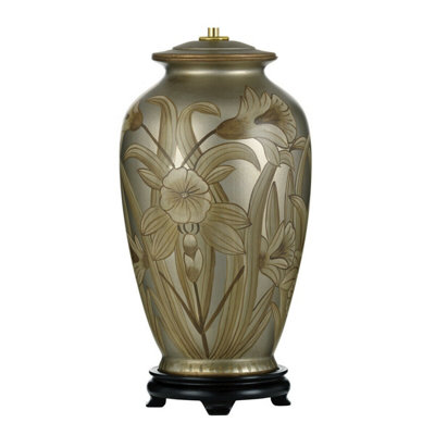 Elegant Hand-Painted Oriental Table Lamp with Silver Finish and LED Bulb