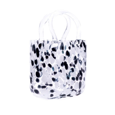 ELEGANT HANDBAG-STYLE LARGE BLACK PEBBLE FLECK DESIGN THICK GLASS ...