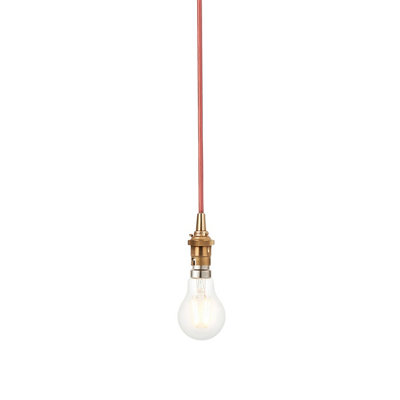 Elegant Hanging Ceiling Pendant Light with Red Braided Cable and Aged Brass Finish