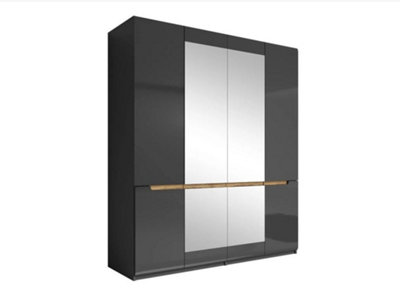 Elegant Hektor 20 Hinged Wardrobe with Mirrored Doors - Grey Gloss, H2130mm W1800mm D600mm