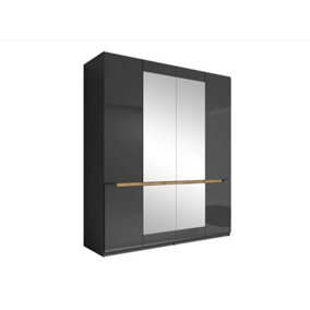 Elegant Hektor 20 Hinged Wardrobe with Mirrored Doors - Grey Gloss, H2130mm W1800mm D600mm