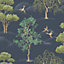 Elegant Home Vintage Dark Blue Willow Woodlands Birds Wallpaper 283869
