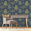 Elegant Home Vintage Dark Blue Willow Woodlands Birds Wallpaper 283869