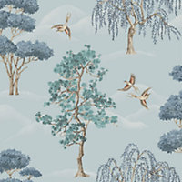 Elegant Home Vintage Light Blue Willow Woodlands Birds Wallpaper 283883