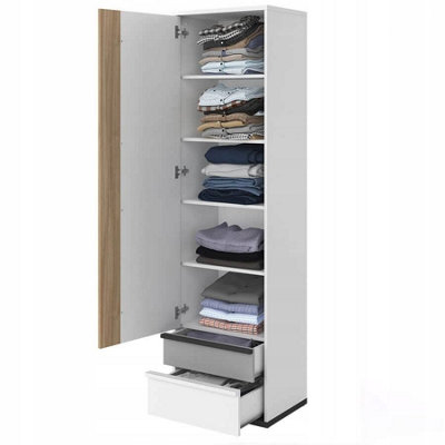 Elegant Imola Hinged Door Wardrobe with Shelves and Drawers in White Matt - Spacious and Modern (H)1980mm (W)550mm (D)400mm