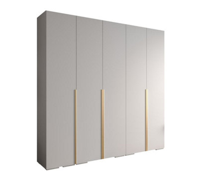 Elegant Inova I Hinged Door Wardrobe H2370mm W2500mm D470mm - Versatile White Finish with Gold Vertical Metal Handles