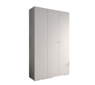 Elegant Inova II Hinged Door Wardrobe H2370mm W1500mm D470mm - Versatile White Finish with Gold Round Metal Handles