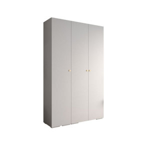 Elegant Inova II Hinged Door Wardrobe H2370mm W1500mm D470mm - Versatile White Finish with Gold Round Metal Handles